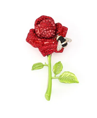 Betsey Johnson Faux-stone Pave Rose Brooch In Red,gold