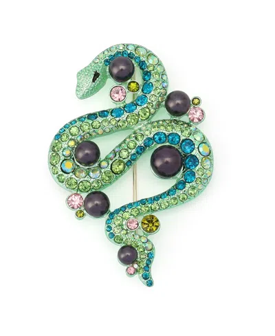 Betsey Johnson Faux-stone Pave Snake Brooch In Green,gold
