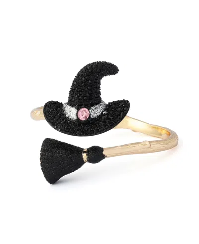 Betsey Johnson Faux-stone Pretty Spooky Witchy Hat Bangle Bracelet In Black