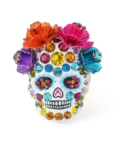 Betsey Johnson Faux-stone Sugar Skull Cocktail Ring In Multi,gold