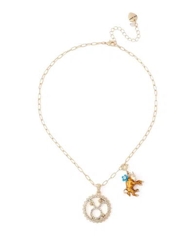 Betsey Johnson Faux-stone Taurus Celestial Pendant Necklace Charm Zodiac Set In Brown