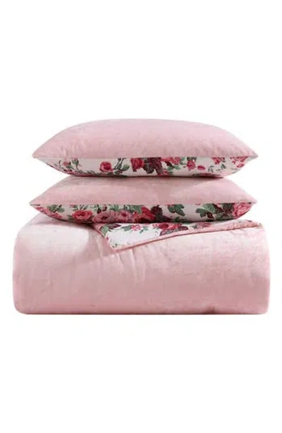 Betsey Johnson Floral Reversible Microfiber & Velvet Duvet Cover Set In Pink