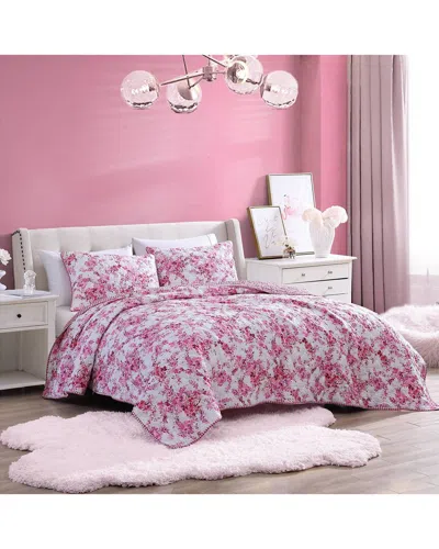 Betsey Johnson 3 Piece Floral Vineyard Quilt Set, Full/queen Bedding In Pink