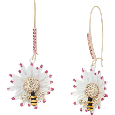 Betsey Johnson Flower & Bee Statement Earrings In Gold
