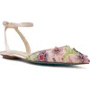 Betsey Johnson Garbo Pointed Toe Ankle Strap Flat In Pink Multi