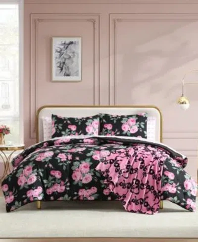 Betsey Johnson Garden Floral Printed Microfiber Comforter Set In Pink