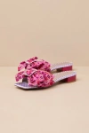 BETSEY JOHNSON GARNET PINK FLORAL MULTI PEARL BOW SLIDE SANDALS