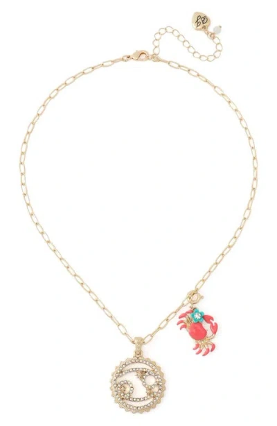 Betsey Johnson Gemini Charm Pendant Necklace In Gold