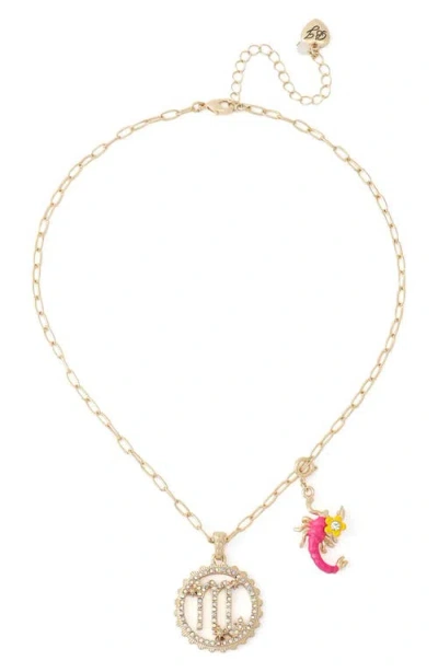 Betsey Johnson Gemini Charm Pendant Necklace In Gold