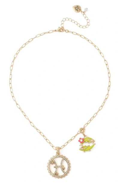 Betsey Johnson Gemini Charm Pendant Necklace In Gold