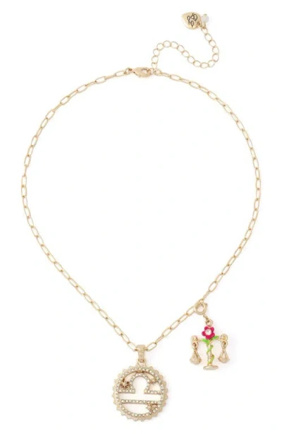 Betsey Johnson Gemini Charm Pendant Necklace In Gold