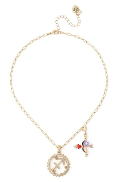 Betsey Johnson Gemini Charm Pendant Necklace In Gold