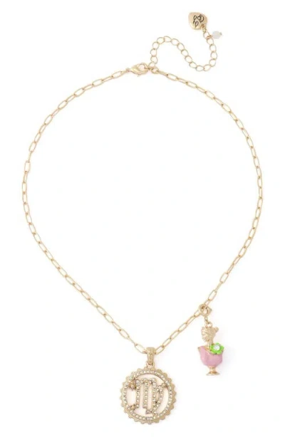 Betsey Johnson Gemini Charm Pendant Necklace In Gold
