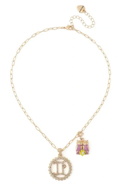Betsey Johnson Gemini Charm Pendant Necklace In Multi