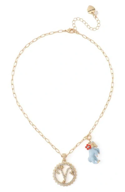 Betsey Johnson Gemini Charm Pendant Necklace In Transparent