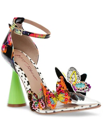 Betsey Johnson Gidelle Womens Faux Leather Ankle Strap Pumps In Multi