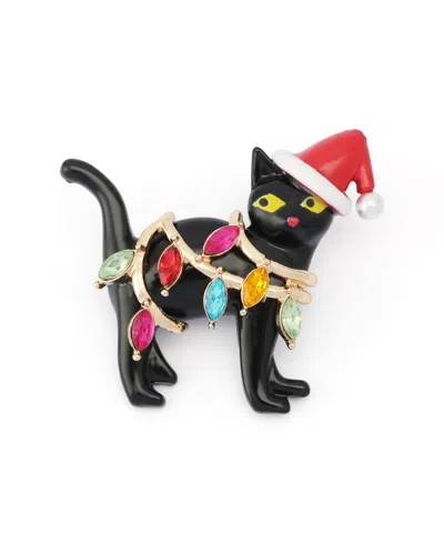 Betsey Johnson Glass Crystal And Imitation Pearl Gold-tone Lighted Cat Brooch In Black