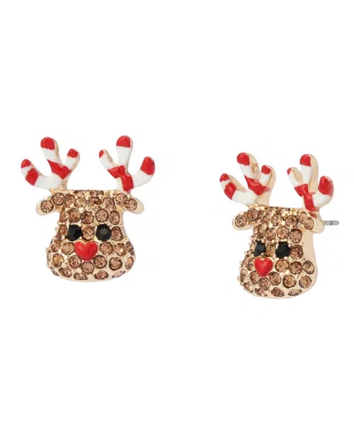 Betsey Johnson Glass Crystal Candy Cane Stud Earrings In Gold