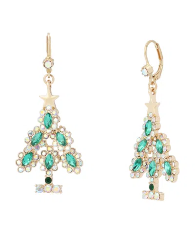 Betsey Johnson Glass Crystal Christmas Drop Earrings In Gold