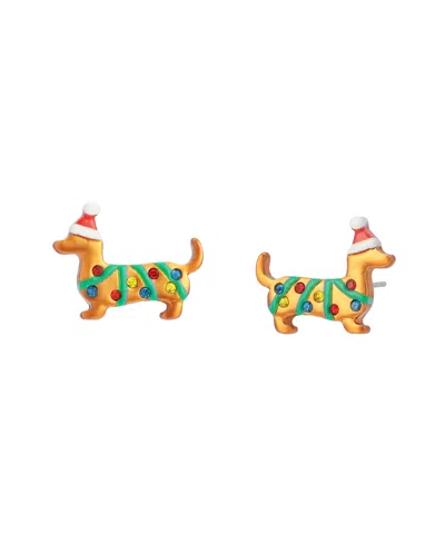 Betsey Johnson Glass Crystal Christmas Studs In Gold