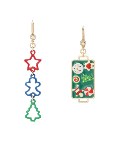 Betsey Johnson Glass Crystal Gold-tone Christmas Drop Earrings In Multi
