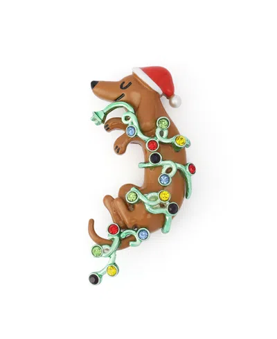 Betsey Johnson Glass Crystal Imitation Pearl Gold-tone Dog Brooch In Brown