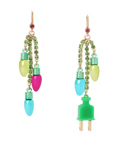 Betsey Johnson Glass Crystal Mismatched Christmas Chandelier Earrings In Green