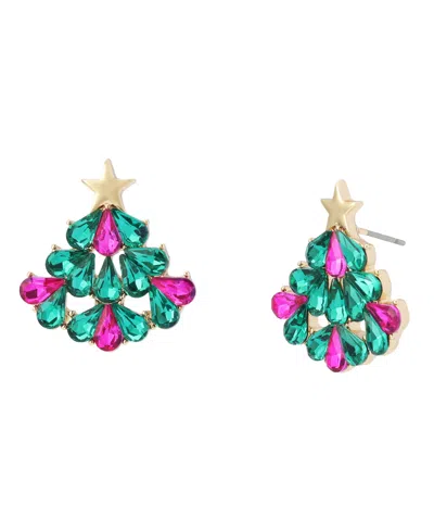 Betsey Johnson Glass Crystal Pave Christmas Tree Stud Earrings In Green