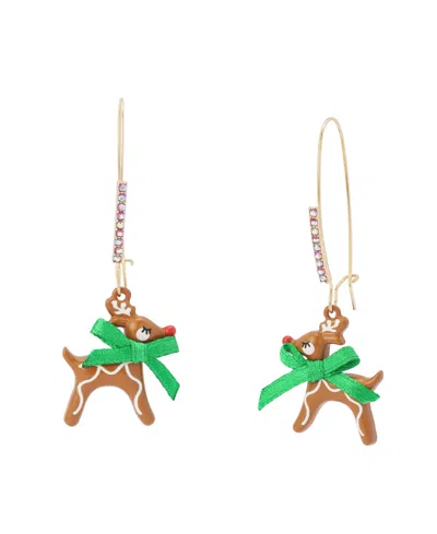 Betsey Johnson Glass Crystal Santa Baby Drop Earrings In Gold