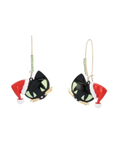 Betsey Johnson Glass Crystal Santa Cat Drop Earrings In Multi