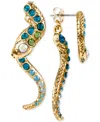 Betsey Johnson Gold-tone Pave Crystal Snake Front And Back Earrings In Gold