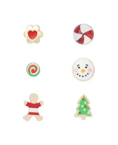 Betsey Johnson Gold-tone Christmas Cookie Stud Earrings, 6-piece Set In Multi