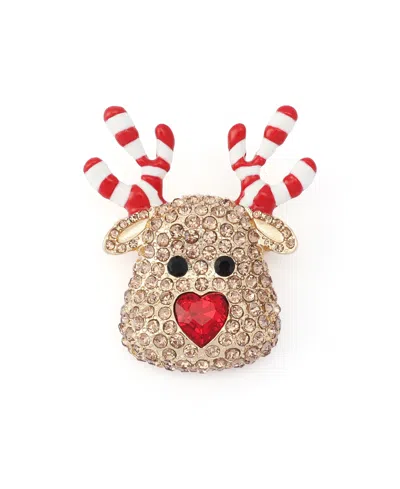 Betsey Johnson Gold-tone Glass Crystal Candy Cane Reindeer Brooch