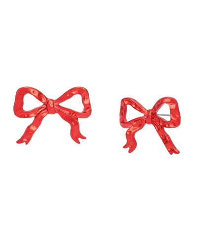 Betsey Johnson Gold-tone Large Bow Stud Earrings In Red