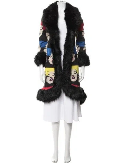 Pre-owned Betsey Johnson Graphic Print Coat In Black