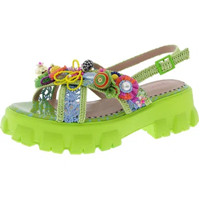 Betsey Johnson Graysen Womens Crochet Crisscross Straps Platform Sandals In Green