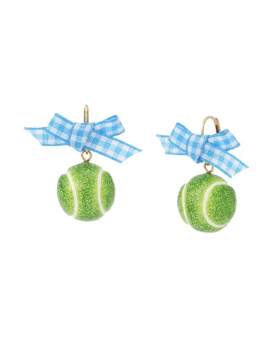 Betsey Johnson Green Gingham Bow Tennis Ball Drop Earrings