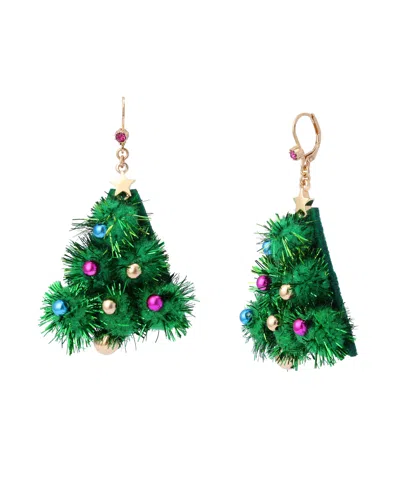 Betsey Johnson Green Santa Baby Plush Christmas Tree Drop Earrings