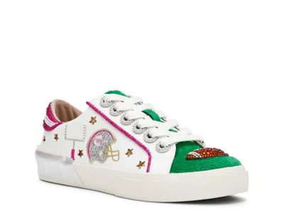 Betsey Johnson Hayes Football Embroidery Faux Calf Hair Sneaker In White