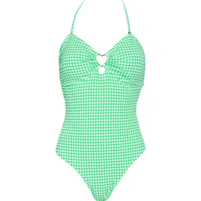 Betsey Johnson Heart Cutout Bandeau One-piece Swimsuit In Green