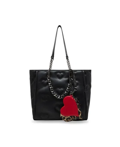 Betsey Johnson Heart Quilt Top Handle Tote In Black