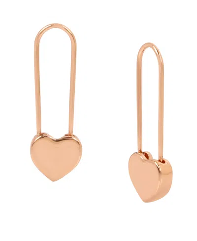 Betsey Johnson Heart Safety Pin Earrings In Gold