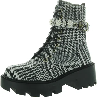 Betsey Johnson Heather Womens Jeweled Manmade Combat & Lace-up Boots