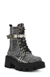 Betsey Johnson Women's Heathr Embellished Lug Sole Combat Booties In Black/white Multi