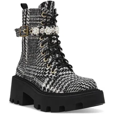 Betsey Johnson Heathr Womens Embellished Man Made Combat & Lace-up Boots In Multi