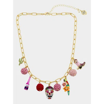 Betsey Johnson Hola To Love Cowgirl Charm Necklace Pink In Gold