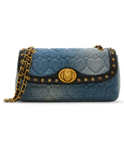 Betsey Johnson Icon Hearts Flap Small Crossbody Bag In Denim