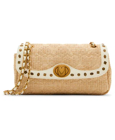 Betsey Johnson Icon Hearts Flap Small Crossbody Bag In Natural