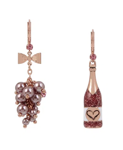 Betsey Johnson Imitation Pearl And Glass Crystal Mismatched Drop Earrings In Multi