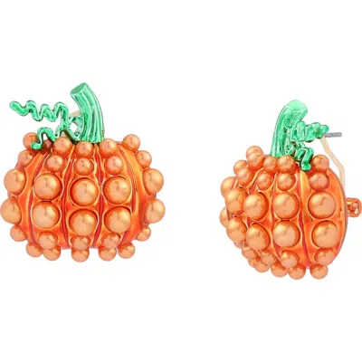 Betsey Johnson Imitation Pearl Pumpkin Stud Earrings In Orange